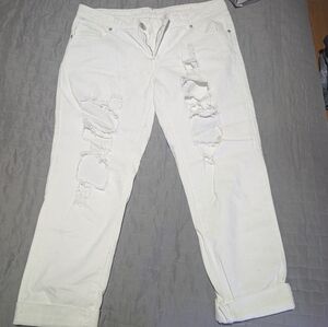Bluenotes Distressed Cropped Boyfriend White Jeans